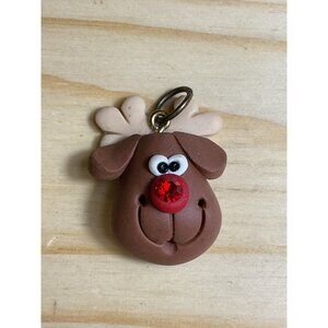 Handmade Reindeer Clay Pendant With Rhinestone Nose